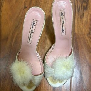 Agent Provocateur Vintage Y2K Satin & Fur Pom Pom Mules